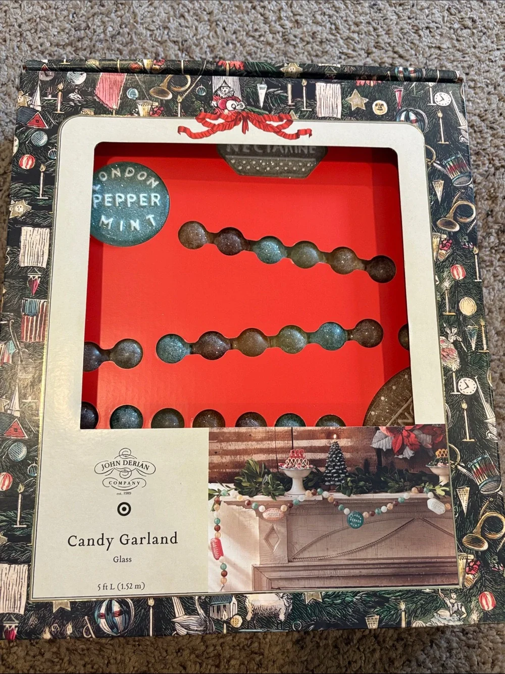 John Derian Candy Garland - Red and Multicolor Glass Holiday Decoration